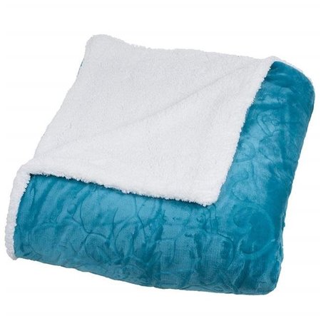 BEDFORD HOME Bedford Home 61A-24436 Floral Etched Fleece Blanket with Sherpa; Full & Queen Size - Teal 61A-24436